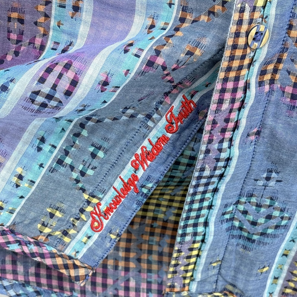 Robert Graham Shirt Mens XL Blue Purple Reversible Gingham Geometric‎ Jacquard - Picture 8 of 15